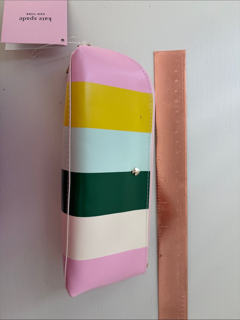 NWT Kate spade Pink, Yellow, Light Blue & Green Striped Cosmetic Pouch